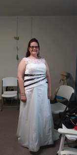 Wedding gown alteration with camouflage satin strips